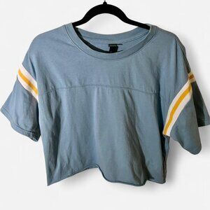 (Medium) Blue and Yellow Relaxed Crop-top